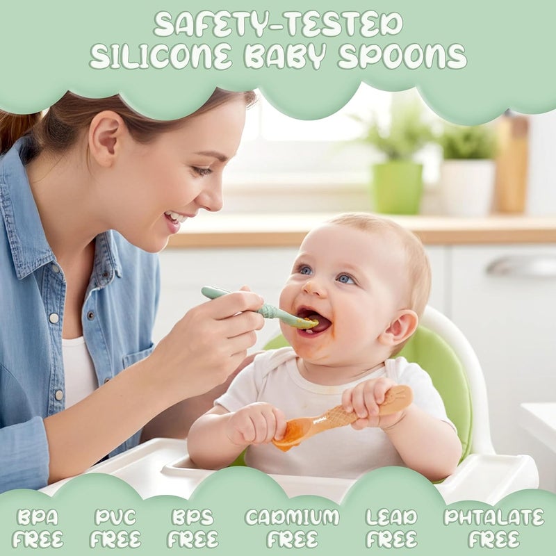 YOYABEBI Silicone Baby Spoons self feeding 6 months(4 Pack), Toddler utensils, baby feeding essentials. Soft Tip, Gum-Friendly, BPA Free, Dishwasher Safe, Teething Handle - Image 4